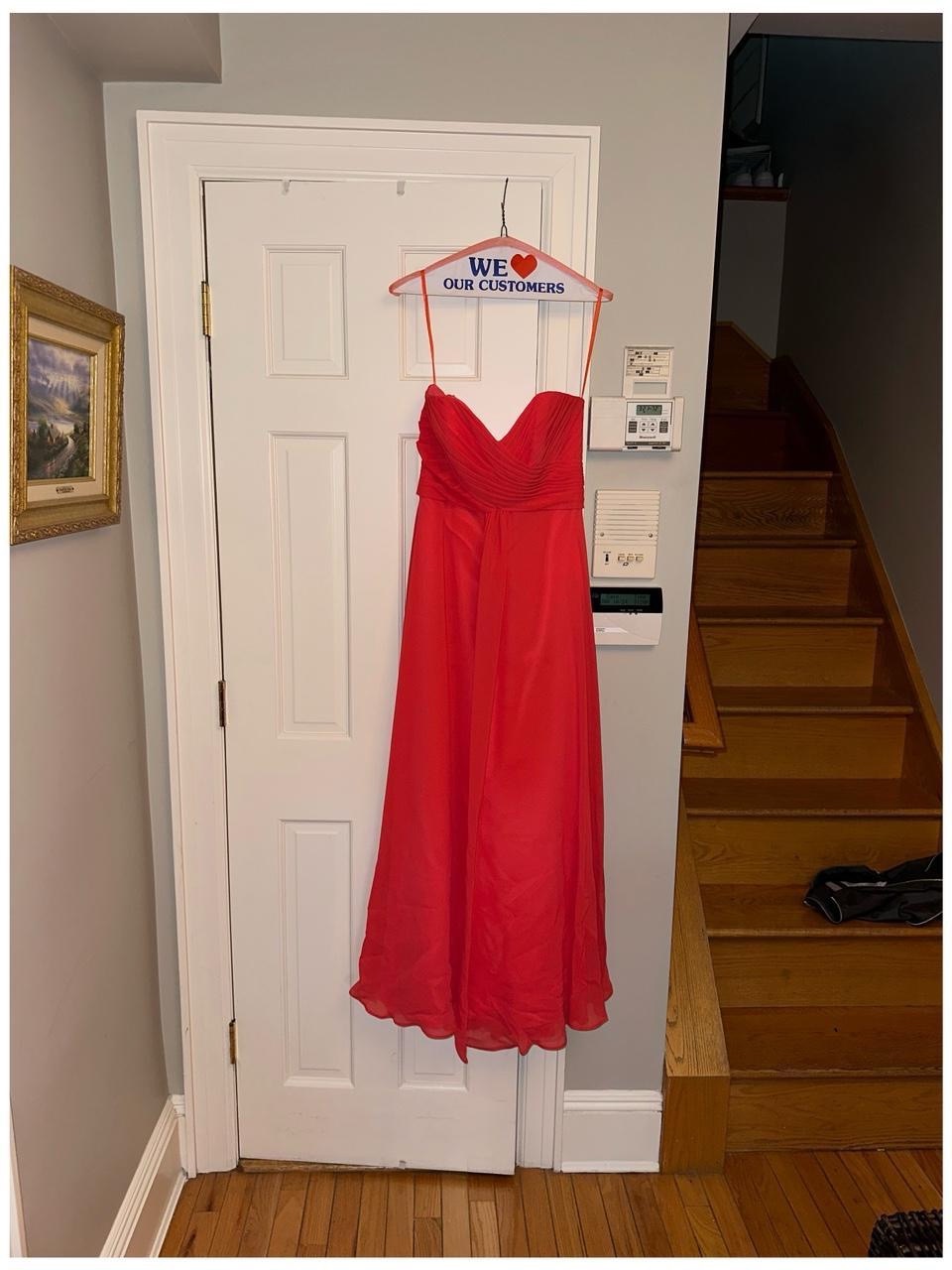 Allure Bridals Strapless Coral-Pink Chiffon Gown